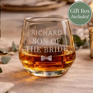 Personalised Engraved Wedding Party Bow Tie Whisky Glass