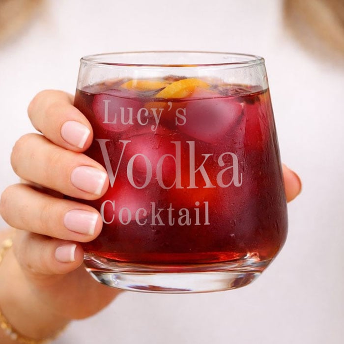 Personalised Name & Drink Engraved Glass Tumbler