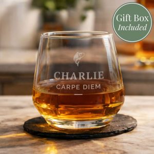Personalised Engraved Fishing Motif Glass Whisky Tumbler