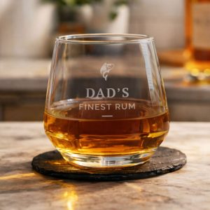 Personalised Engraved Fishing Motif Glass Whisky Tumbler