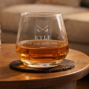 Personalised Engraved Golfing Motif Glass Whisky Tumbler