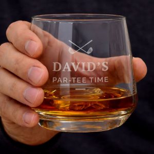 Personalised Engraved Golfing Motif Glass Whisky Tumbler