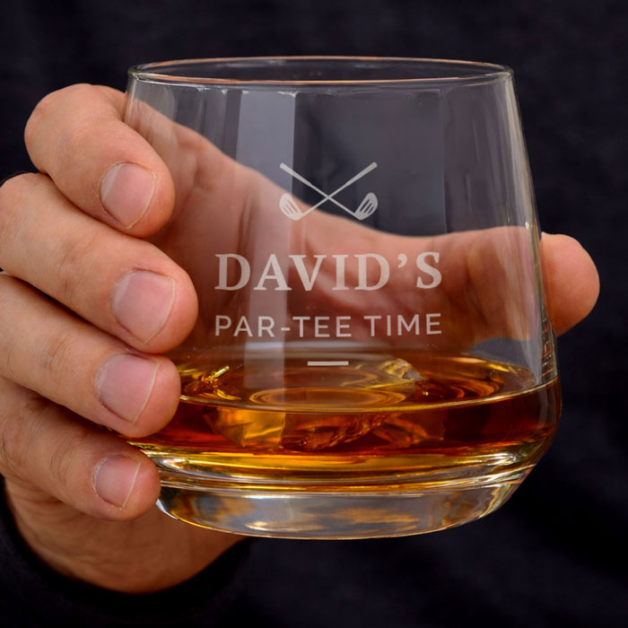 Personalised Engraved Golfing Motif Glass Whisky Tumbler