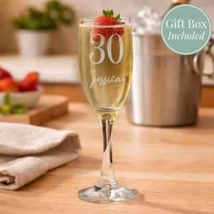 Personalised Engraved Big Age & Name Champagne Flute Glass