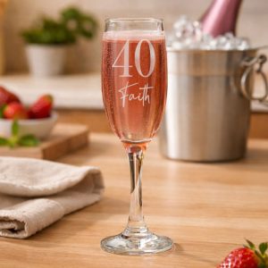 Personalised Engraved Big Age & Name Champagne Flute Glass