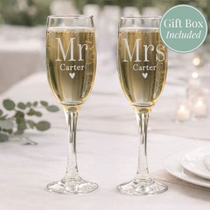 Personalised Mr & Mrs Pair of Glass Champagne Flutes