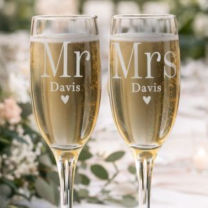 Personalised Mr & Mrs Pair of Glass Champagne Flutes
