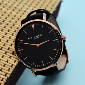 Personalised Elie Beaumont Ladies Black & Gold Watch