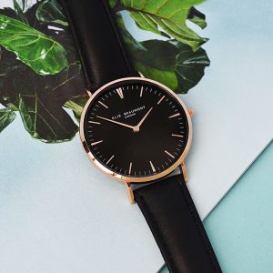 Personalised Elie Beaumont Ladies Black & Gold Watch