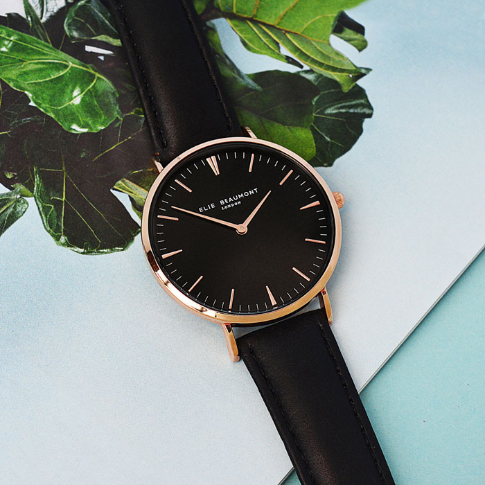 Personalised Elie Beaumont Ladies Black & Gold Watch