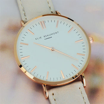 Personalised Elie Beaumont Ladies Leather Watch Stone Taupe