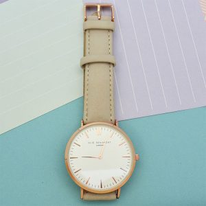 Personalised Elie Beaumont Ladies Leather Watch Stone Taupe