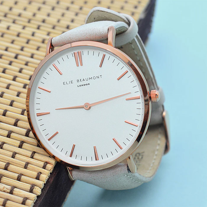 Personalised Elie Beaumont Ladies Leather Watch Stone Taupe