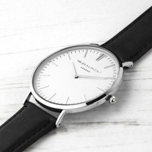 Men's Mr Beaumont Personalised Leather Watch In Black