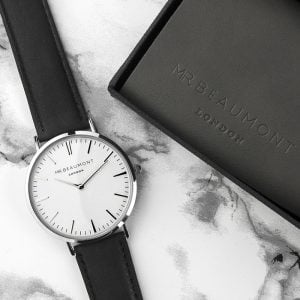 Men's Mr Beaumont Personalised Leather Watch In Black