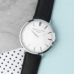 Men's Mr Beaumont Personalised Leather Watch In Black