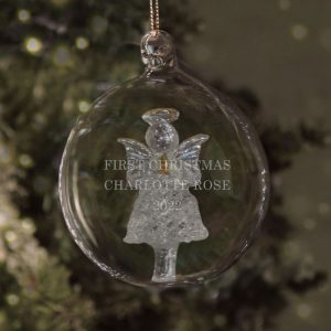 Personalised Glass Christmas Tree Bauble With Angel Inside