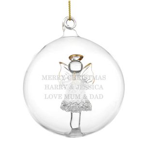 Personalised Glass Christmas Tree Bauble With Angel Inside