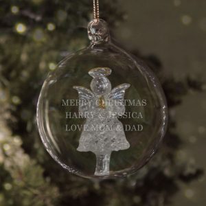 Personalised Glass Christmas Tree Bauble With Angel Inside