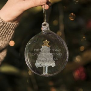 Personalised Glass Bauble with Christmas Tree Hand Blown