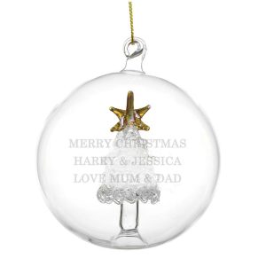 Personalised Glass Bauble with Christmas Tree Hand Blown
