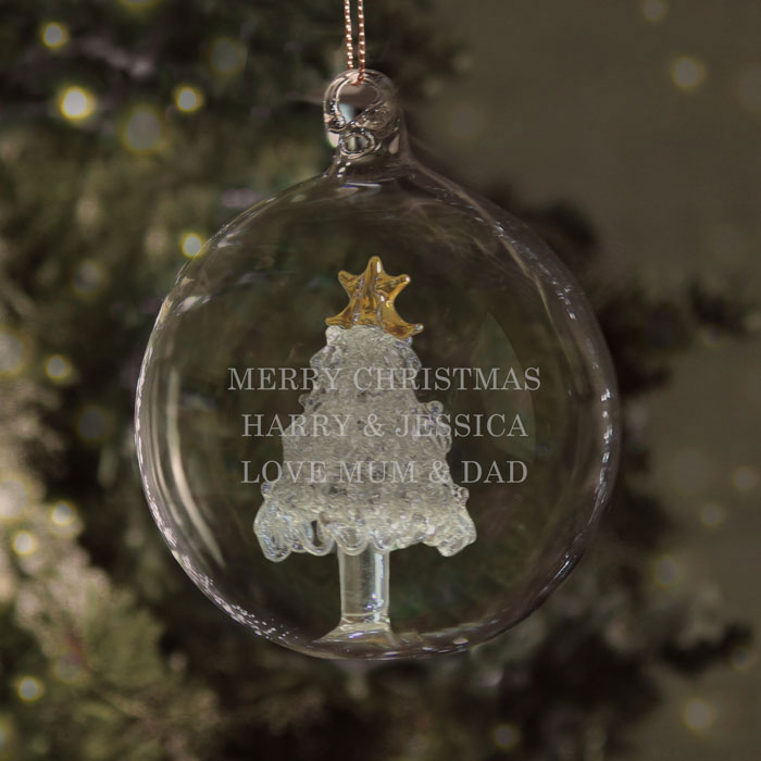 Personalised Glass Bauble with Christmas Tree Hand Blown