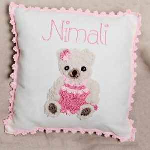 Girl's Personalised Crocheted Nursery Cushion in a Box