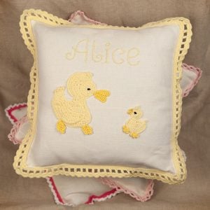 Girl's Personalised Crocheted Nursery Cushion in a Box