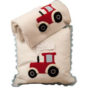 Crocheted Nursery Set With Personalised Cushion and Blanket