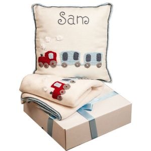Crocheted Nursery Set With Personalised Cushion and Blanket