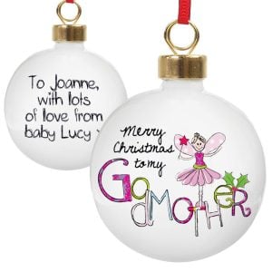 Personalised Godmother China Christmas Tree Bauble