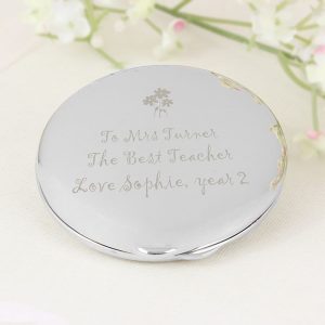 Engraved Teachers Round Compact Handbag Mirror