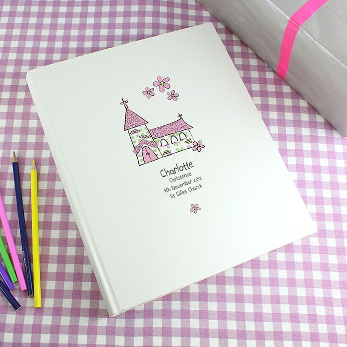 Personalised Pink Church Interleaved Christening Photo Album