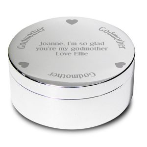 Silver Plated Engraved Godmother Personalised Trinket Pot