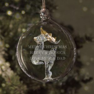 Personalised Engraved Glass Reindeer Christmas Tree Bauble