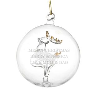 Personalised Engraved Glass Reindeer Christmas Tree Bauble