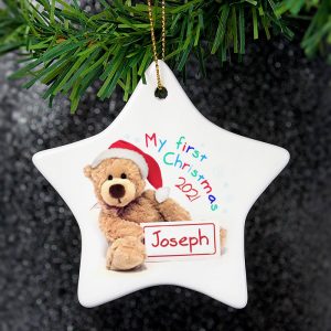 Personalised My First Christmas Teddy Star Decoration
