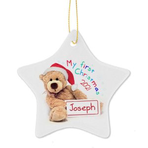 Personalised My First Christmas Teddy Star Decoration