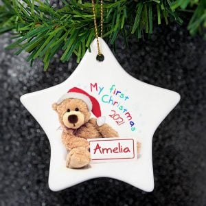 Personalised My First Christmas Teddy Star Decoration