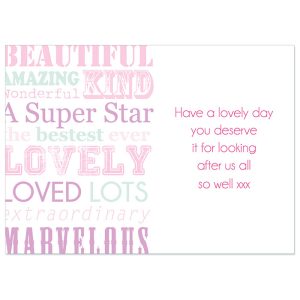 She Is... Personalised Pink Card Mummy, Granny, Auntie etc.