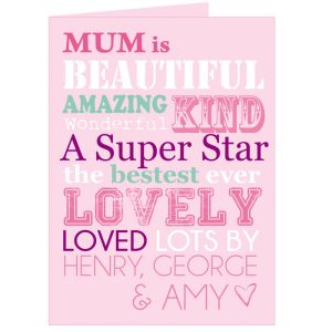 She Is... Personalised Pink Card Mummy, Granny, Auntie etc.