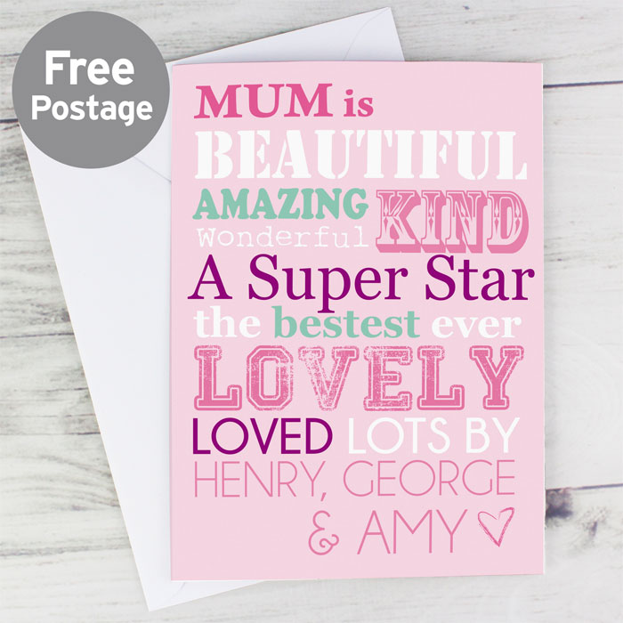 She Is... Personalised Pink Card Mummy, Granny, Auntie etc.