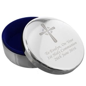 Personalised Silver Cross Rosary Bead Trinket Box Communion