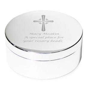 Personalised Silver Cross Rosary Bead Trinket Box Communion