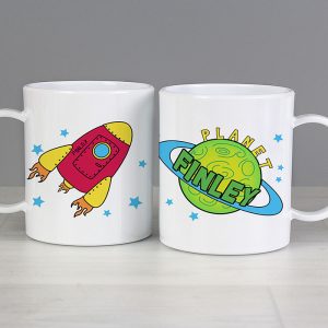 Boy's Drop Proof Plastic Personalised Space Rocket Name Mug