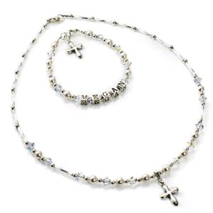 Personalised Christening Communion Silver Jewellery Set