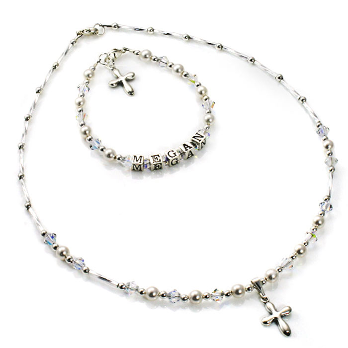Personalised Christening Communion Silver Jewellery Set