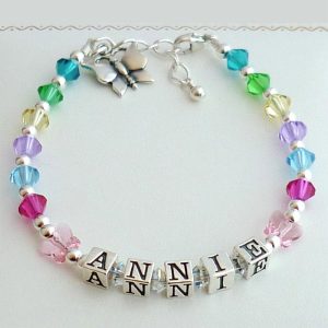 Personalised Sterling Silver & Crystal Butterflies Bracelet