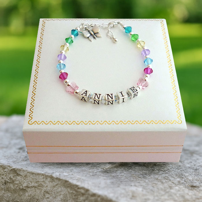 Personalised Sterling Silver & Crystal Butterflies Bracelet