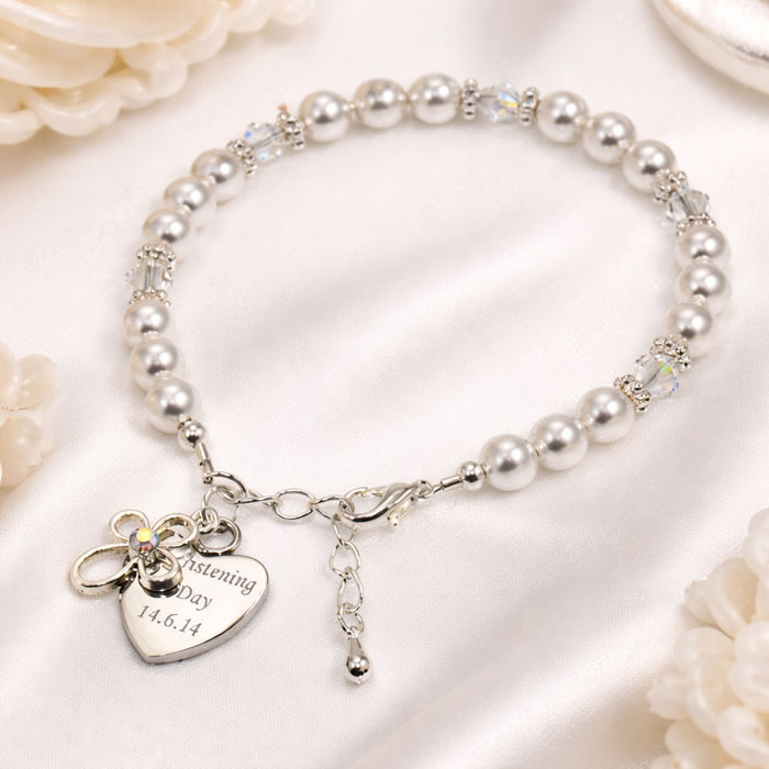 Engraved Silver Plated Christening Heart Bracelet